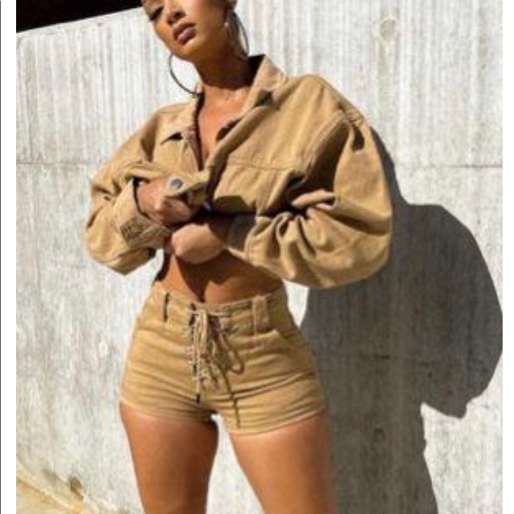 Pretty Little Thing Tan Western Style Lace Up Shorts